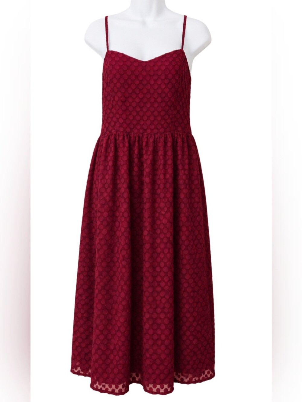 0145 ModCloth Burgundy Red Swiss Dot Cami Midi Dress Size 1X Plus Size NWT New
